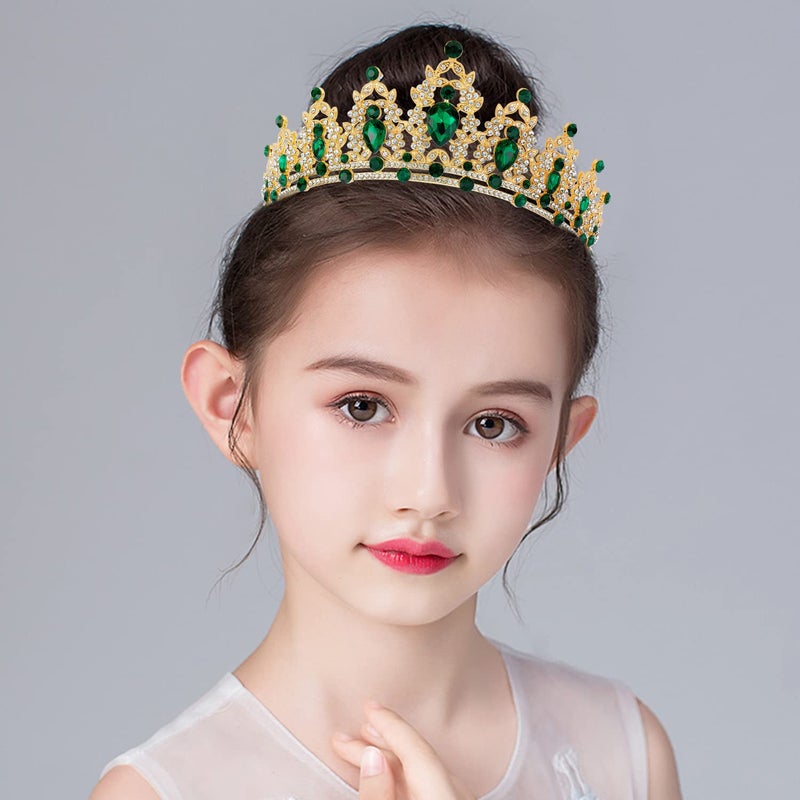 SuPoo Green Tiara and Crown for Women Gold Birthday Queen Crowns Rhinestone Princess Tiaras for Bride Quinceanera Headpieces Wedding Tiara for Birthday Party Prom Halloween - Image 4